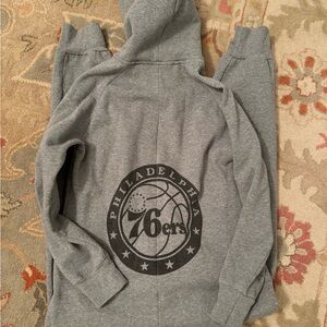 Pottery Barn Teen Gray Sherpa-Lined hoodie overall onesie pjs Philadelphia 76ers